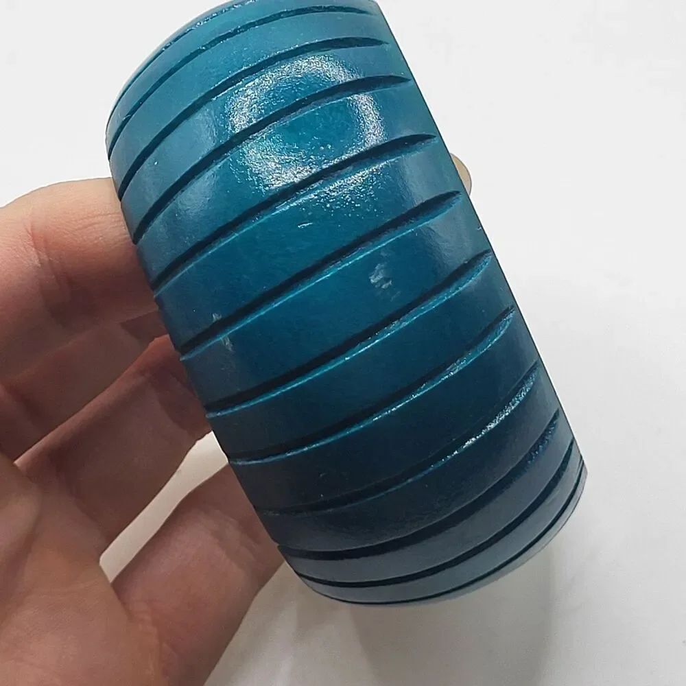 Bohemian Chunky Wide Turquoise Blue Dyed Wood Bangle Bracelet 1.5in wide 8in